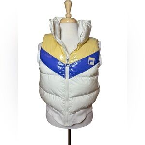 Fila Colorblock Puffer Vest - White, Blue, Gold-Size M